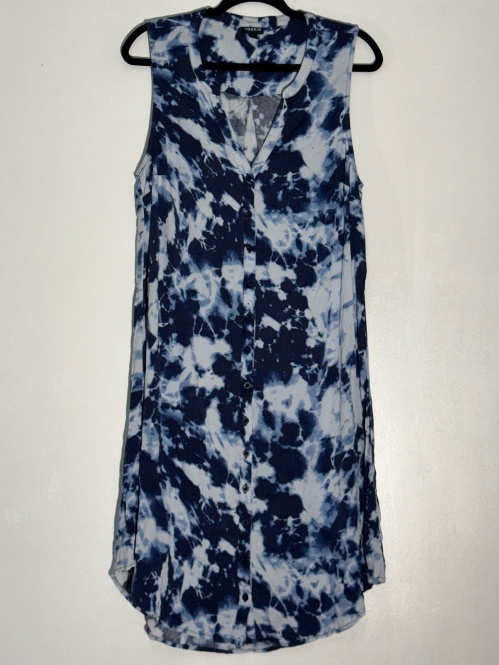 Torrid Blue Tie Dye Sleeveless Challis Button Front Shirt Dress Plus Size 1X